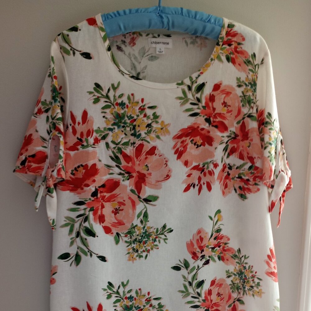 'chloe + rene' Floral Shift Dress Size L Linen blend NWOT